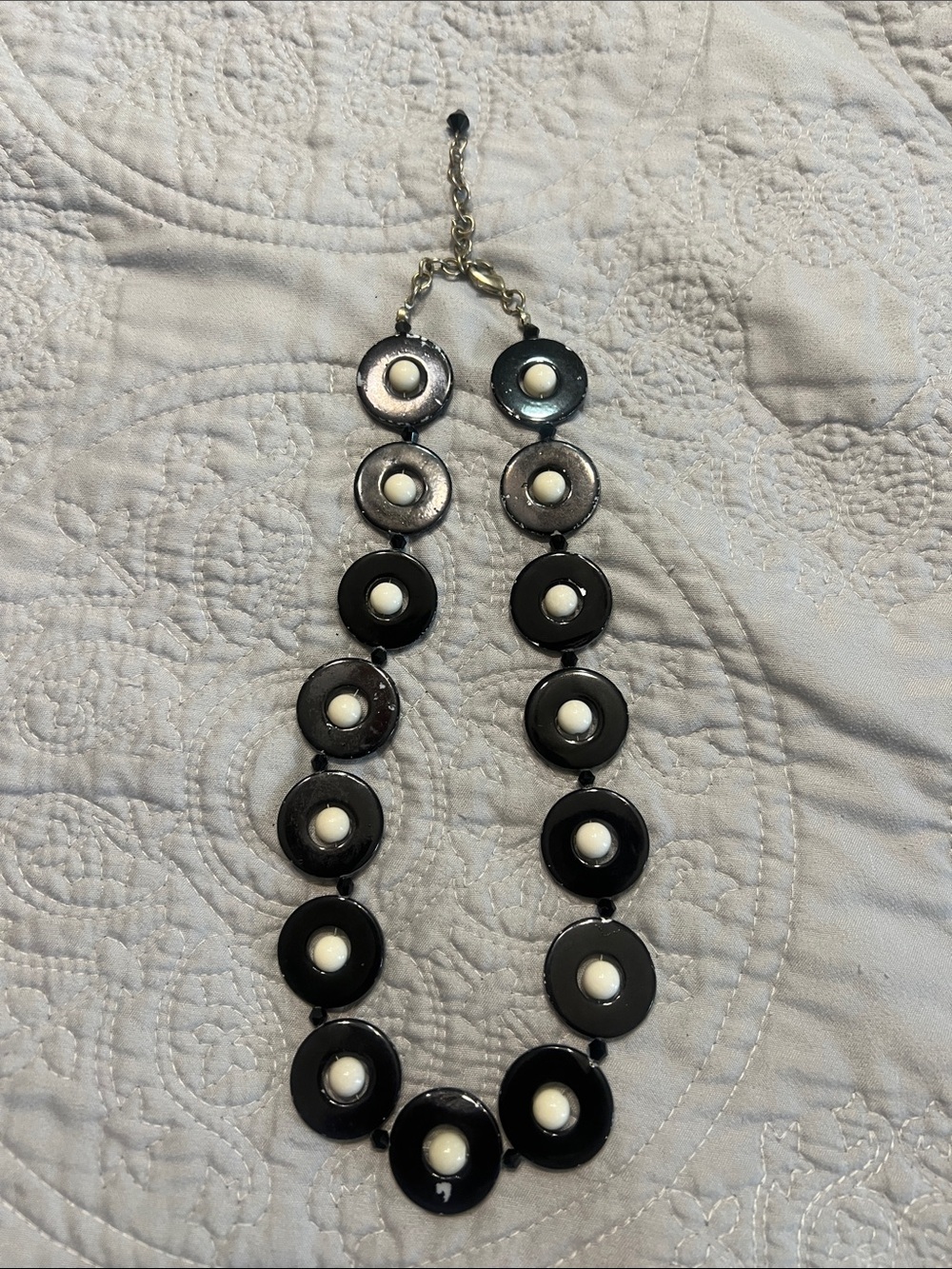 Classic Black and White Disc Statement Necklace
